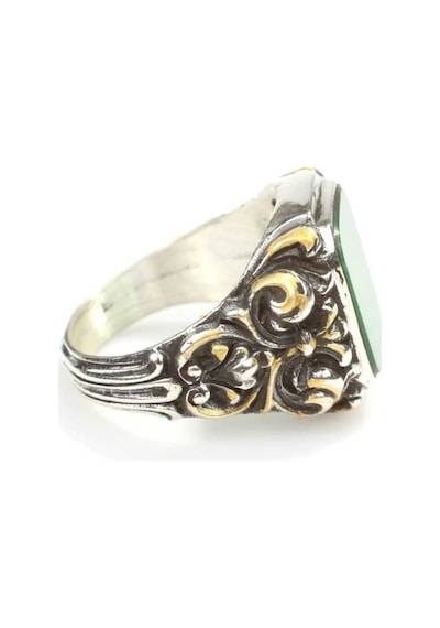 925 Ayar Gümüş Dikdörtgen Yeşil Zümrüt Taşlı Sütun Başı Kalemkar