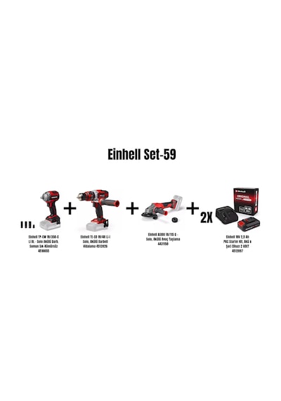 Einhell Set-59 Einhell Tp-cw 18/350-c Li Bl Akülü Darb. Somun Sık-kömürsüz+einhell Te-cd 18/48 Li-i Akülü Darbeli Vidalama+einhell Axxıo 18/115 Q Akül
