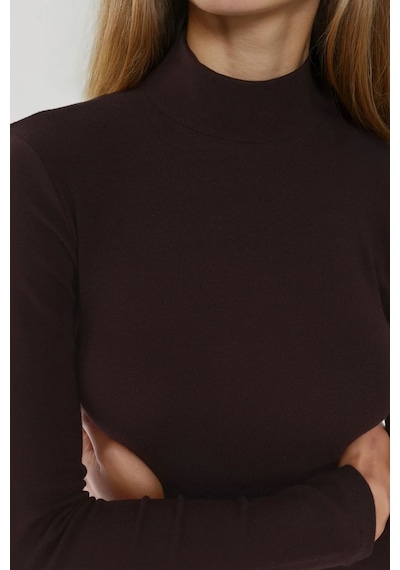 Hiccup Ultra Yumuşak Slim Fit Dik Yaka Örme Üst Koyu Mocha Kahve