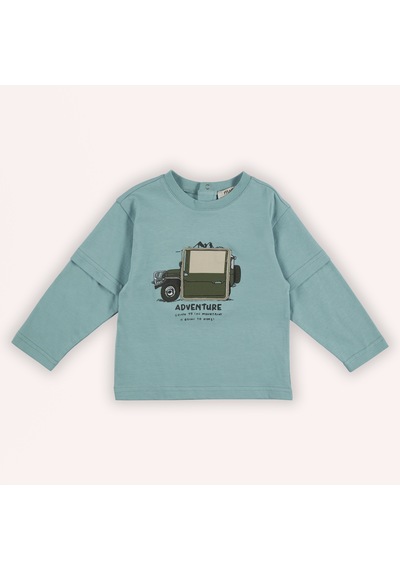 Panço Erkek Çocuk Baskılı Uzun Kollu T-shirt Haki Mint