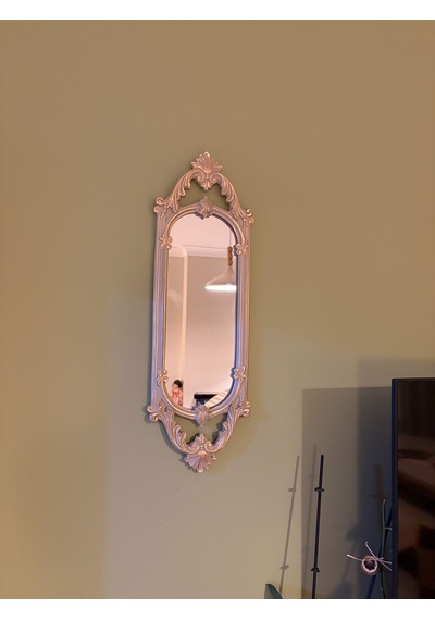 Kısa Oval Dekoratif Duvar Aynası Vizon & Eskitme Altın Varaklı 60x20 Cm Naturel