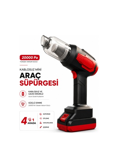 Araç Süpürgesi 20000pa Güçlü Emiş Kablosuz El Tipi Şarjlı Taşınabilir Mini Oto Ev Süpürgesi