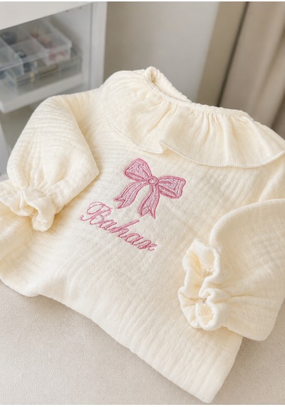 Elizi İsim Nakışlı Bebek Tulum Seti Ekru