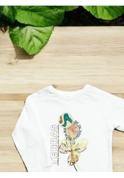 Çikoby Erkek Çocuk Terras Yazılı Sweatshirt-14863 Ekru