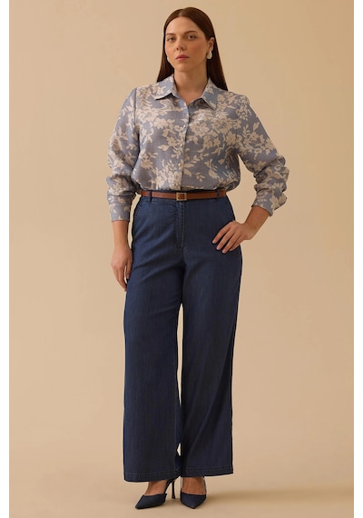 Galaxi Kadın Büyük Beden Bol Paça Jean Pantolon 4003 Indigo Indigo