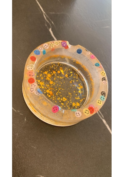 Şeffaf Renk Gülen Yüz Emoji Gold Glitter Süsleme Yuvarlak Küllük