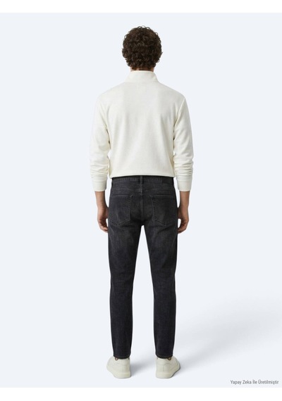 Kip Koyu Gri Düz Slim Fit Denim Pamuk Karışımlı Pantolon
