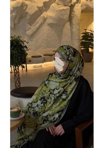 Qalortex Scarf Pamuklu Garden Desen Şal-zeytin Yeşili
