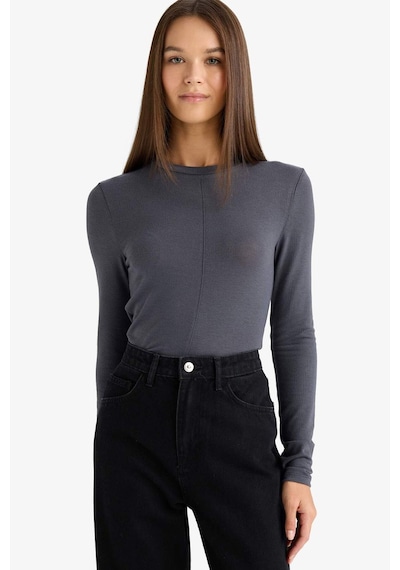 Defacto Slim Fit Dar Kesim Bisiklet Yaka Uzun Kollu Tişört G1074ax25auar58 Antrasit