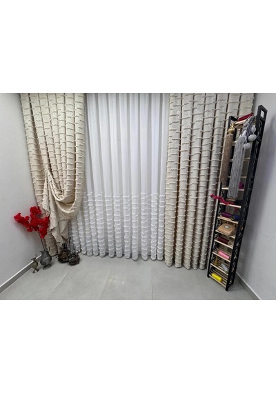Nivemeshome Duru 3-0008 Ekru 1/3 Pileli Fon Perde 50x250
