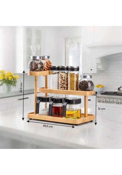 Bambu Soft Stand 3 Katlı Doğal Bambu Organizer Şık Ve Dayanıklı Çok Amaçlı Stand Açık Ahşap