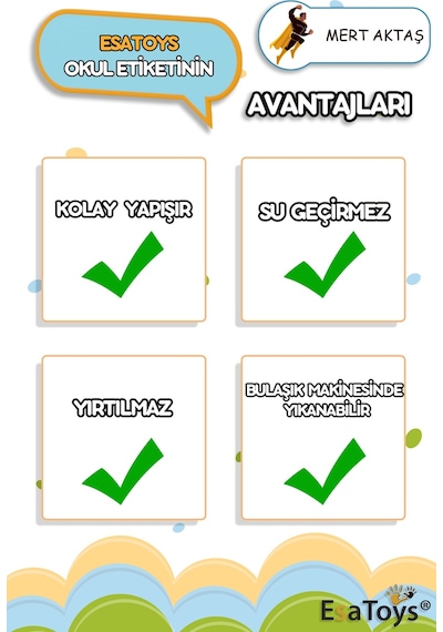 Uçan Adam Temalı Özel İsminiz Yazılı Okul Etiketi Diğer