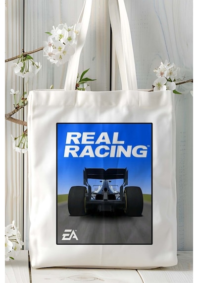 Art Hediye Real Racing Mobil Oyun Baskılı Bez Çanta Omuz Çantası Çift Tafaflı Baskı Kişiye Özel 1 Çok Renkli
