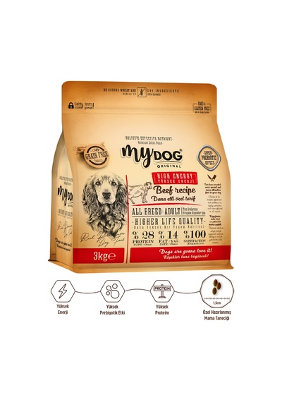 Mydog Az Tahıllı Dana Etli Yüksek Enerji Yetişkin Tüm Irk Köpek M