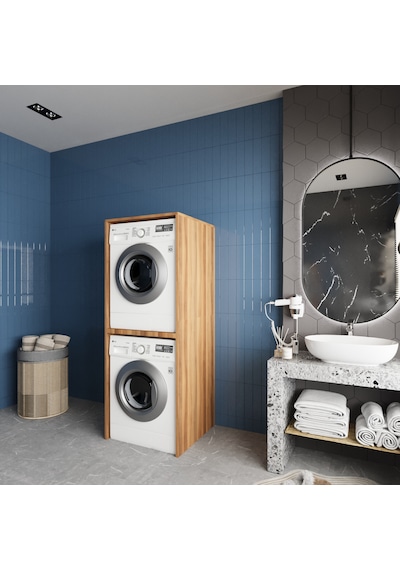 Babil Çamaşır Ve Kurutma Makinesi Dolabı Banyo Dolabı Ceviz Ceviz