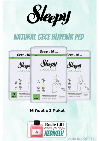 Sleepy 3'lü Gece Natural 16'lı Hijyenik Ped Ve Rosie Oda Kokusu