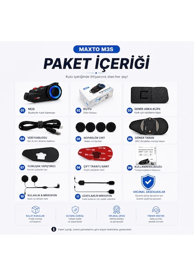 Maxto M3s 2k Hd 1440p Kameralı Motosiklet Kask İnterkom Bluetooth 5.0 Wifi 1000 Metre Intercom Fm Radyo Ip67