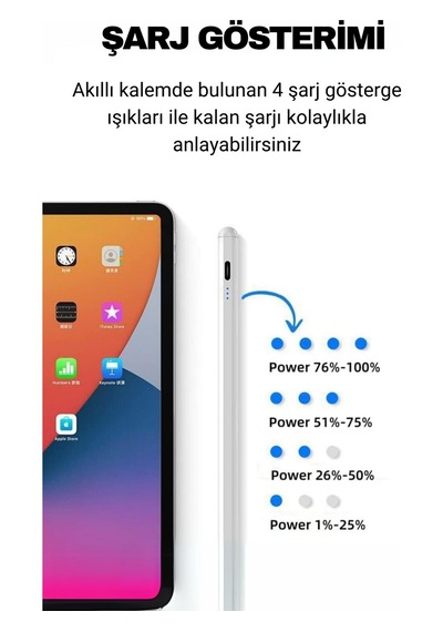 Universal Tablet Kalemi Apple Uyumlu iOS Android Windows Uyumlu Beyaz