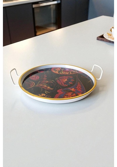 Dekoratif Metal Tepsi İçi Cam 25 Cm Lvn633 Sarı