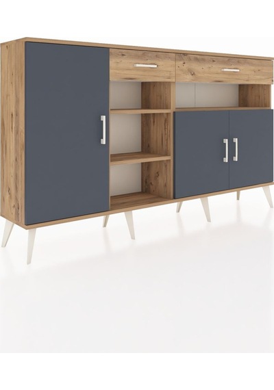 Arges Konsol 5 Raflı 2 Çekmeceli 3 Kapaklı 176x30x99 Çam-antrasit/çam Antrasıt/atlas Çam - Atlas Çam