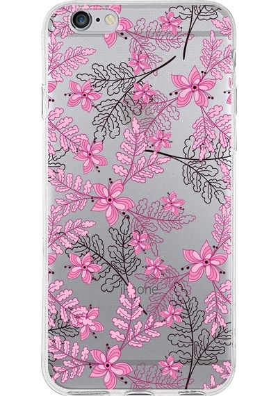 Apple Uyumlu iPhone 6s  Kapak Floral Pembe Tasarımlı Şeffaf Silikon Kılıf