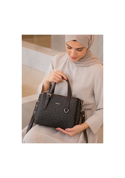 Just Polo Kadın Orta Boy Premium Deri Ayarlanabilir Askılı 3 Bölmeli Şık El & Omuz Çantası Shoulder Bag Kahverengi