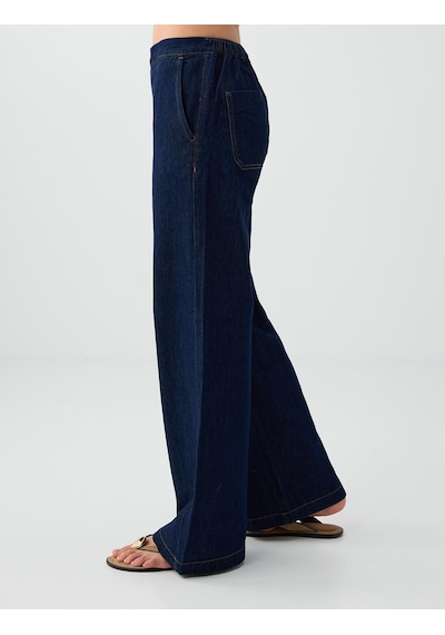 Jimmy Key Koyu İndigo Mavi %100 Pamuk Yüksek Bel Denim Pantolon 6sw187118452