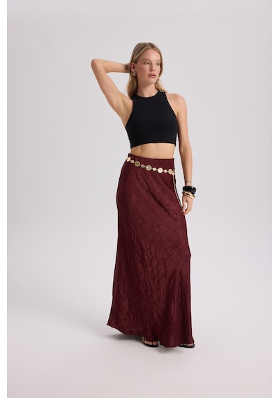 Mai Collection Mai Studios Co. Eubah Kırışık Uzun Bordo Saten Etek Bordo