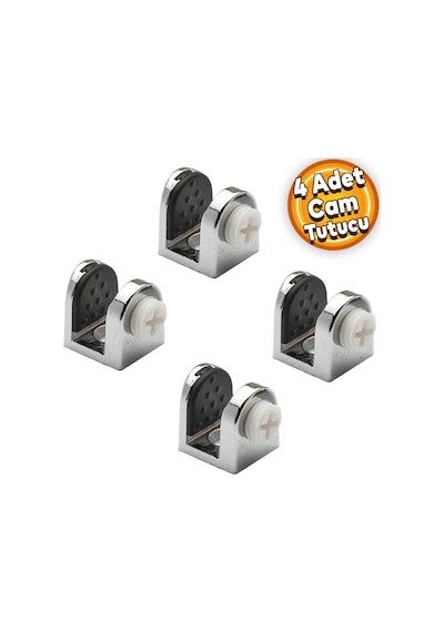 Tırnak Metal Cam Raf Tutucu Cam Etejer Menteşesi Krom Plastik Vidalı 8 mm (4 Adet)