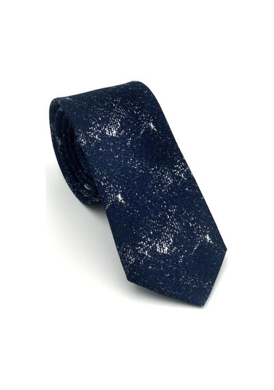 Gaffy Gri Desenli Lacivert Dokuma Kumaş Mendilli Slim Fit Kravat // Sdk-2613-2 Lacivert