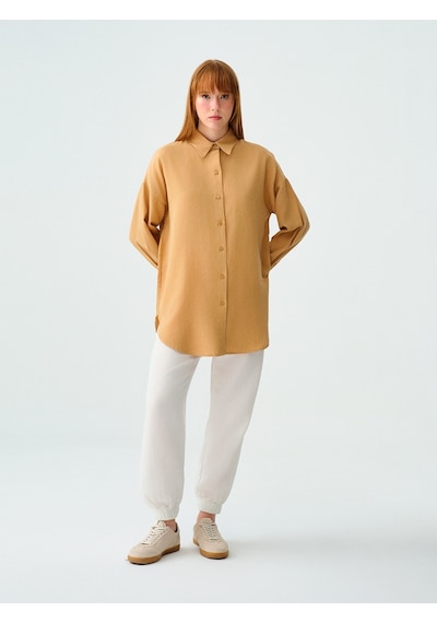 Loose Fit Kadın Gömlek U.kol Bej