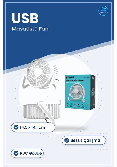 Usb Masaüstü Vantilatör 14,5x14,1 Cm Pvc Gövde Şarjlı Sessiz Komp