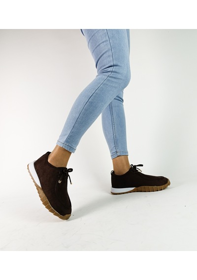 Gdt Ayakkabı Kahve Renk Süet Bağcıklı Kadın Sneakers Spor Ayakkabı Kadın Bej