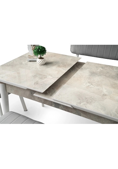 Rambla Ortadan Açılır Büyüyen Yemek Masası Mermer Desenli 80x130cm Beyaz