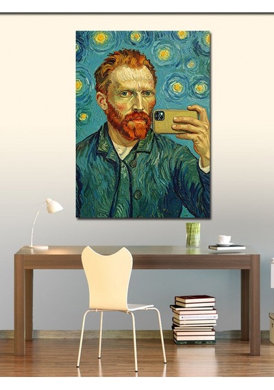 Kanvas Tablo Van Gogh Ve Selfie Çizimi 50cmx70cm