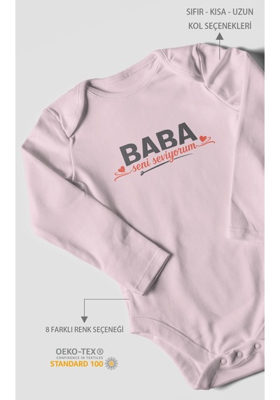 Morivokids Baba, Seni Seviyorum Uzun Kollu Bebek Body %100 Pamuk Bebe Pembe
