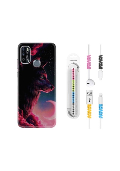 Infinix Hot 9 Play Kılıf Kablo Koruyuculu Wolf And Moon 1380