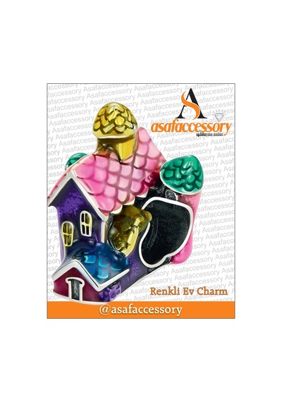 Renkli Ev Charm / Gümüş Kaplama 83601727