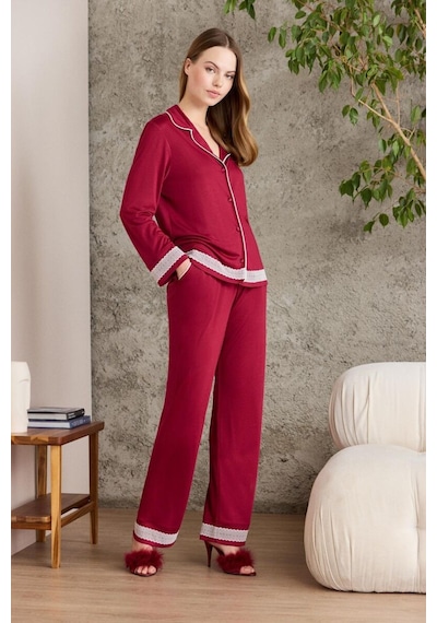Pierre Cardin Bordoı Penye Kadın Pijama Takımı 2200 Ekru