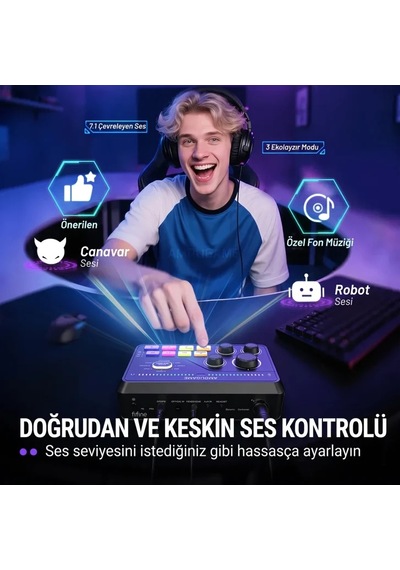 Fifine Ampligame Sc8 Usb Oyuncu Ses Mikseri Beyaz