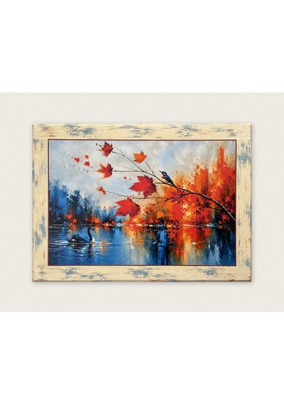 Ahşap Eskitme Çerçeve Desenli Kuğu Ve Kuş Figürlü Dekoratif Ahşap Tablo 72 52 Cm