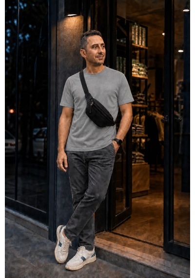 Modi Green Unisex Regular Fit Süprem Sıfır Yaka Kısa Kollu Tişört - Gri