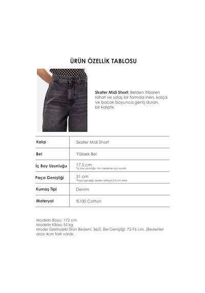 it's basic Kadın Koyu Füme 2s6-1 Skater Midi Boy Bermuda Denim Şort Çok Renkli