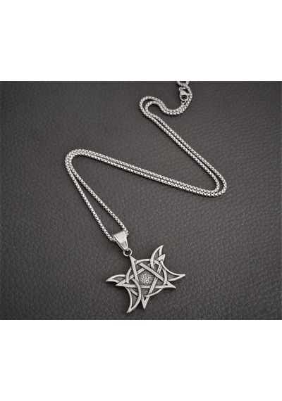 Paslanmaz Çelik Triple Moon Pentagram Kolye Gümüş
