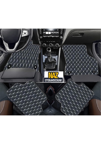 Bmw 1 F40 2019 - 2024 Uyumlu Beyaz Dikişli Siyah Deri Paspas