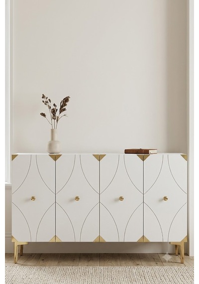 Ka1297bg Alfa Konsol Ve Tv Sehpası Beyaz-gold 120cm