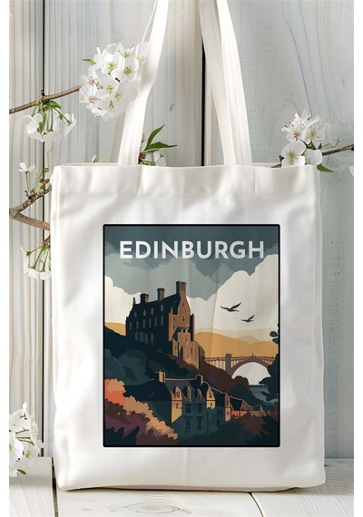 Art Hediye Edinburgh Baskılı Bez Çanta Omuz Çantası Kişiye Özel Desen Çok Renkli