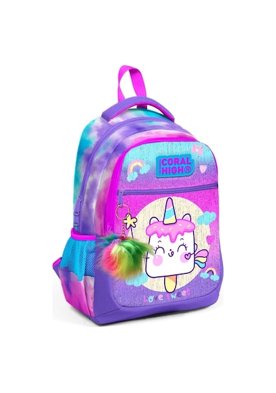 Coral High Üç Gözlü Kız Çocuk İlk Ve Orta Okul Çantası - Pembe Unicorn Dondurma