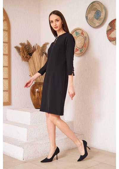Darlin Moda Siyah Metal Aksesuar Detaylı Abiye Elbise Dm1014