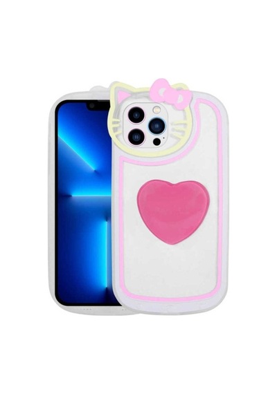 Apple Uyumlu iPhone 12 Pro Kılıf Kedi Figürlü Transparan Pop Soketli Zore Ritmik Kapak Pembe Koyu